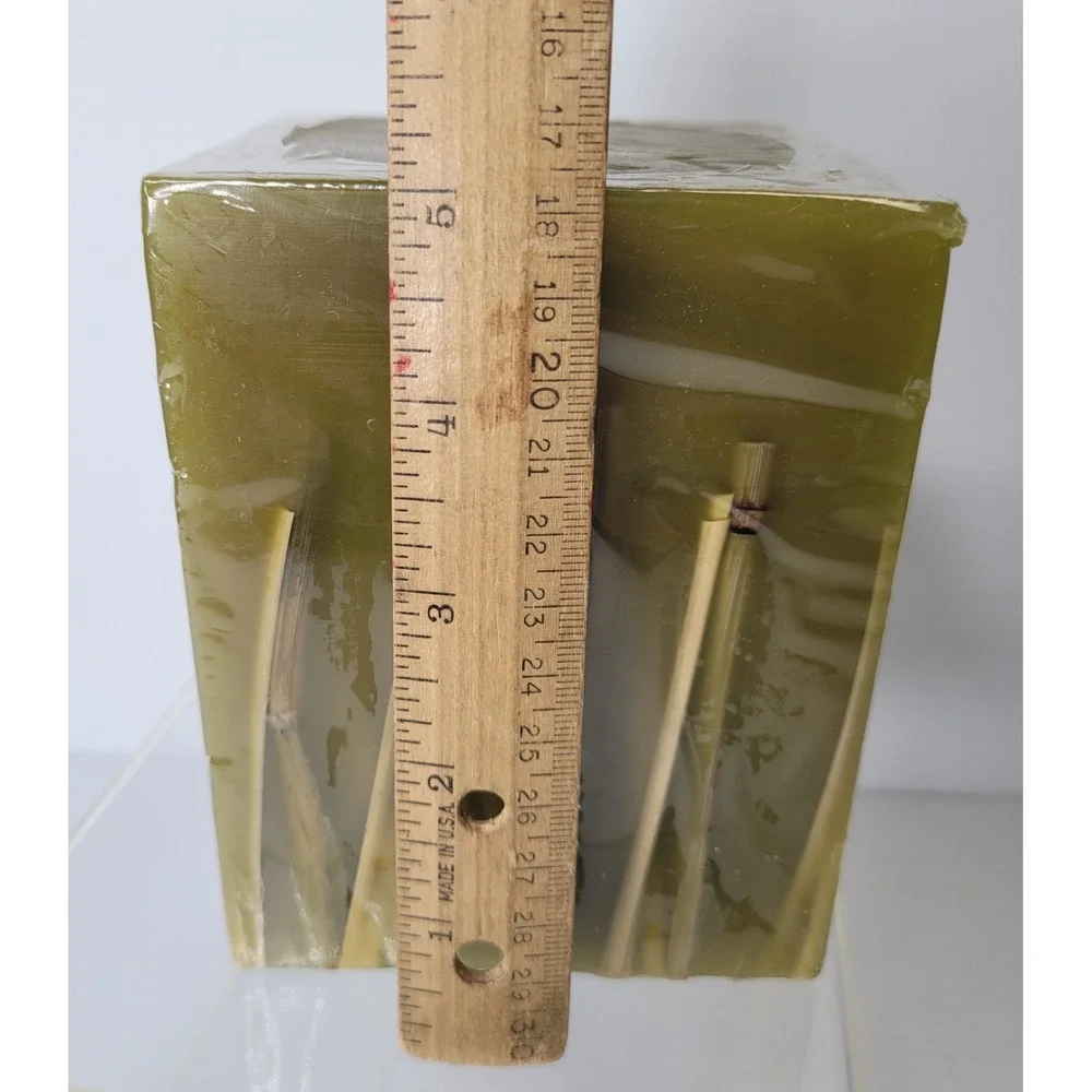 Crate & Barrel Bamboo Pillar Candle Green 5